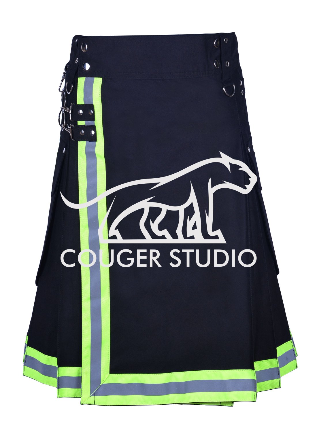 44 Size Handmade Utility Black Cotton Fireman / Fighter KILT - Highly Visible Reflector