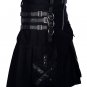 Handemade Black Cotton Kilt Gothic Throng With Leather Straps and Patch Work 38 Size