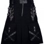 Handemade Black Cotton Kilt Gothic Throng With Leather Straps and Patch Work 38 Size