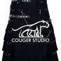 KILT - 40 Size - Scottish Handmade Black Cotton KILT Gothic Throng With Silver Accessories