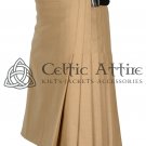 46 Size - Scottish Khaki Kilt Traditional 8 YARD KILT for Men Premium 16 Oz Wool Made to Order
