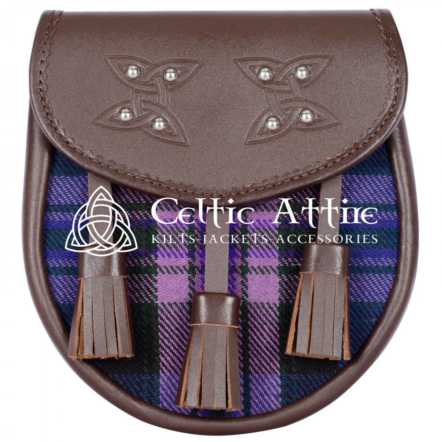 Scottish KILT SPORRAN Brown Leather & Pride of Scotland Tartan
