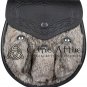 Scottish Black Leather SPORRAN Brown Rabbit Fur With Free Chain Belt