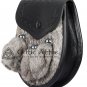 Scottish Black Leather SPORRAN Brown Rabbit Fur With Free Chain Belt