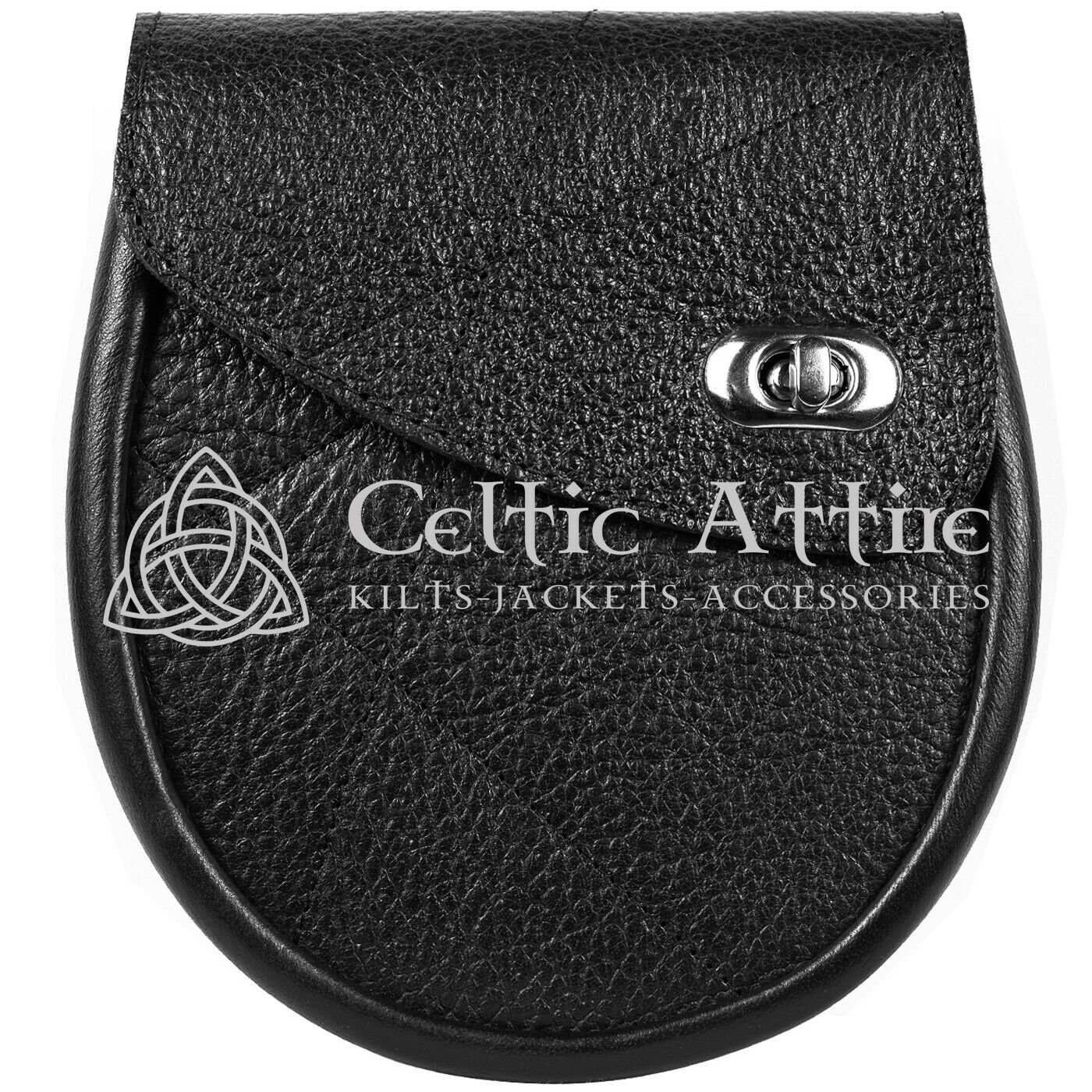 Black Leather Scottish Day Sporran KILT SPORRAN & Chain - Handmade Premium