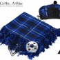 Scottish Ramsey Blue Tartan Fly Plaid Brooch Pin Glengarry Hat 56 cm