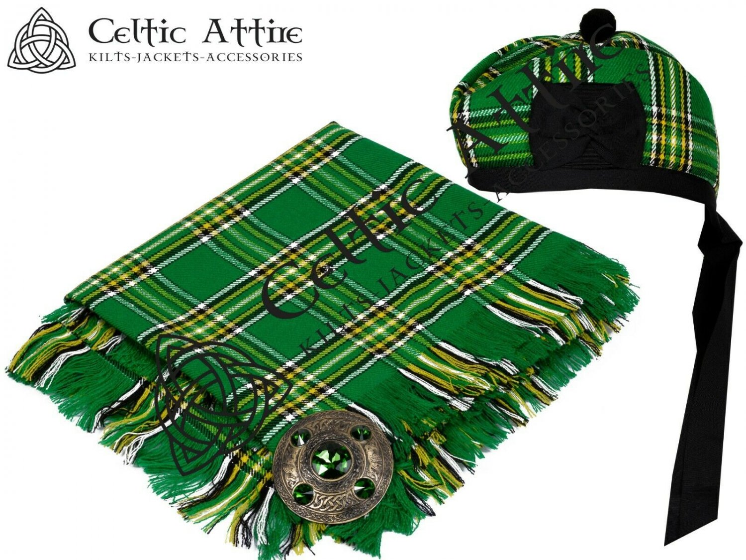 Scottish IRISH Tartan Fly Plaid Brooch Pin Glengarry Hat 62 cm