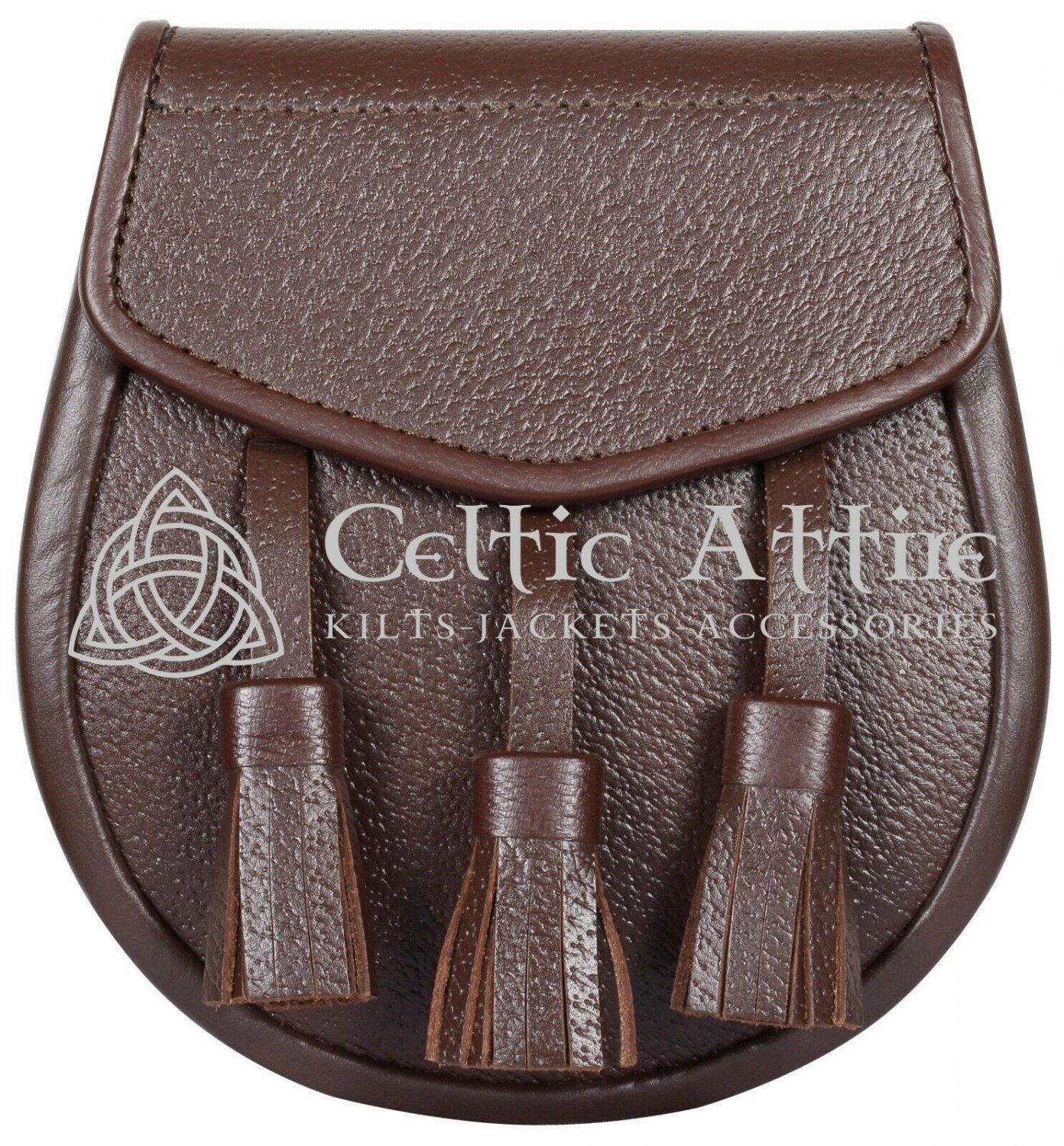 Brown Leather Scottish Day Sporran KILT SPORRAN & Free Chain Belt