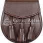 Brown Leather Scottish Day Sporran KILT SPORRAN & Free Chain Belt