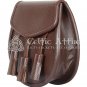 Brown Leather Scottish Day Sporran KILT SPORRAN & Free Chain Belt