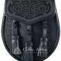 Black Leather Scottish Kilt SPORRAN & Belt Laser Engraved Celtic Embossed