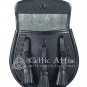 Black Leather Scottish Kilt SPORRAN & Belt Laser Engraved Celtic Embossed