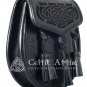 Black Leather Scottish Kilt SPORRAN & Belt Laser Engraved Celtic Embossed