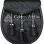 Scottish KILT Semi Dress SPORRAN Black Leather and Bovine Fur with Free Belt