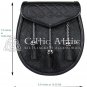 Scottish KILT Semi Dress SPORRAN Black Leather and Bovine Fur with Free Belt