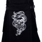 30 Size - Black Cotton Gothic Utility Kilt - Made to Order - Skull & Snake Embroidery