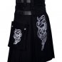 44 Size - Black Cotton Gothic Utility Kilt - Made to Order - Skull & Snake Embroidery