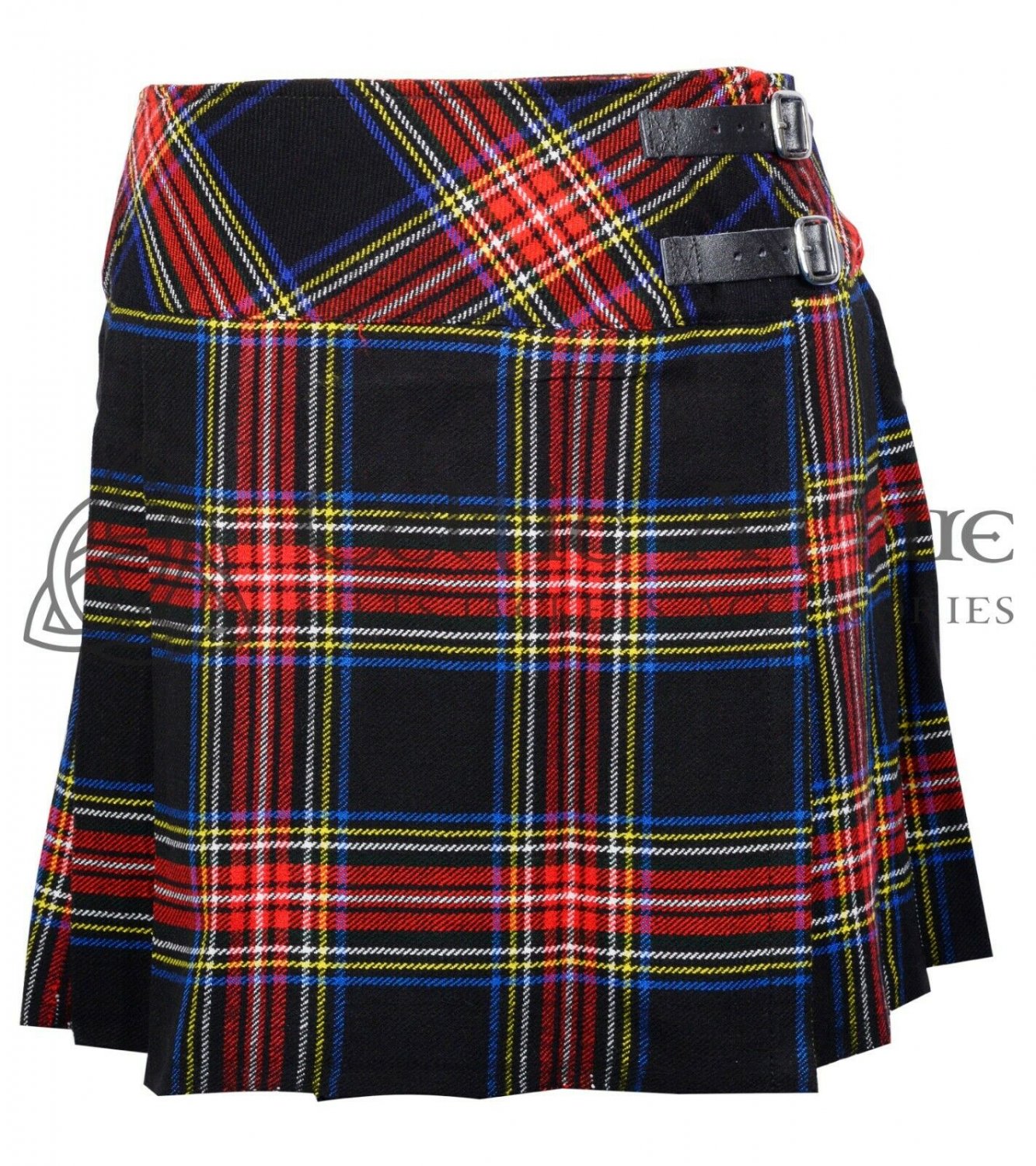 38 - Size - Scottish Ladies Black Stewart Tartan KILTED SKIRT Mini Length Billie Skirt Plaid Skirt
