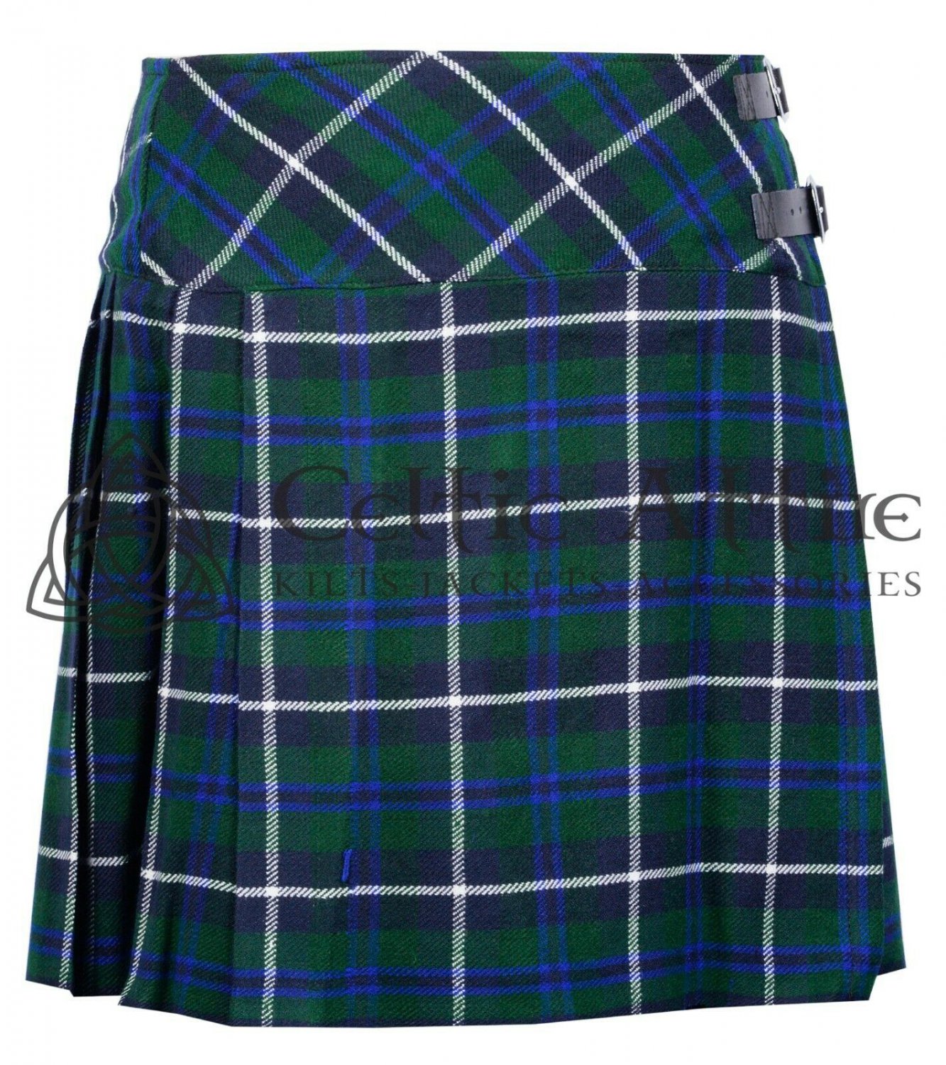 36 - Size - Blue Douglas Scottish Ladies Tartan KILTED SKIRT Mini Length Billie Skirt Plaid Skirt