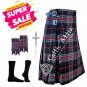 Custom Waist and Length - Scottish 8 Yard Kilt BRUCE TARTAN KILT Free Accessories - 39 Colors
