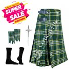 32 - Size - Scottish Kilt St. Patrick 8 yard TARTAN KILT Free Kilt Pin - Flashes - Socks - 39 Colors