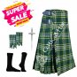32 - Size - Scottish Kilt St. Patrick 8 yard TARTAN KILT Free Kilt Pin - Flashes - Socks - 39 Colors