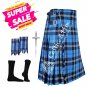 46 - Size - 8 yard Kilt RAMSEY BLUE HUNTING TARTAN KILT Free Kilt Pin - Flashes - Socks - 39 Colors