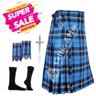 Custom Waist and Length - Scottish RAMSEY BLUE HUNTING TARTAN KILT Free Accessories - 39 Colors