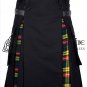 Custom Waist & Length - Hybrid UTILITY KILTS for Men Black Cotton Buchanan Tartan Cargo Pockets Kilt