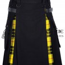40- Size- Hybrid UTILITY KILTS for Men Black Cotton Macleod of Lewis Tartan Cargo Pockets Kilt