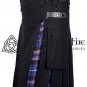 42 - Size- Hybrid UTILITY KILTS for Men Black Cotton Pride of Scotland Tartan Cargo Pockets Kilt