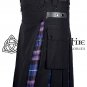 34 - Size- Hybrid UTILITY KILTS for Men Black Cotton Pride of Scotland Tartan Cargo Pockets Kilt
