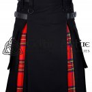 30- Size- Hybrid UTILITY KILTS for Men Black Cotton Royal Stewart Tartan Cargo Pockets Kilt