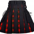 44 - Size- Scottish Hybrid UTILITY KILTS for Men Black Cotton Wallace Tartan Cargo Pockets Kilt