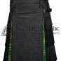 38 - Size- Black Denim IRISH Tartan Scottish Hybrid UTILITY KILTS for Men Cargo Pockets Kilt