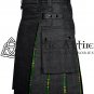 32 - Size- Black Denim IRISH Tartan Scottish Hybrid UTILITY KILTS for Men Cargo Pockets Kilt