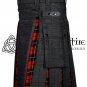 42 - Size - Black Denim Wallace Tartan Scottish Hybrid UTILITY KILTS for Men Cargo Pockets Kilt