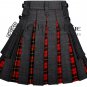 44 - Size - Black Denim Wallace Tartan Scottish Hybrid UTILITY KILTS for Men Cargo Pockets Kilt
