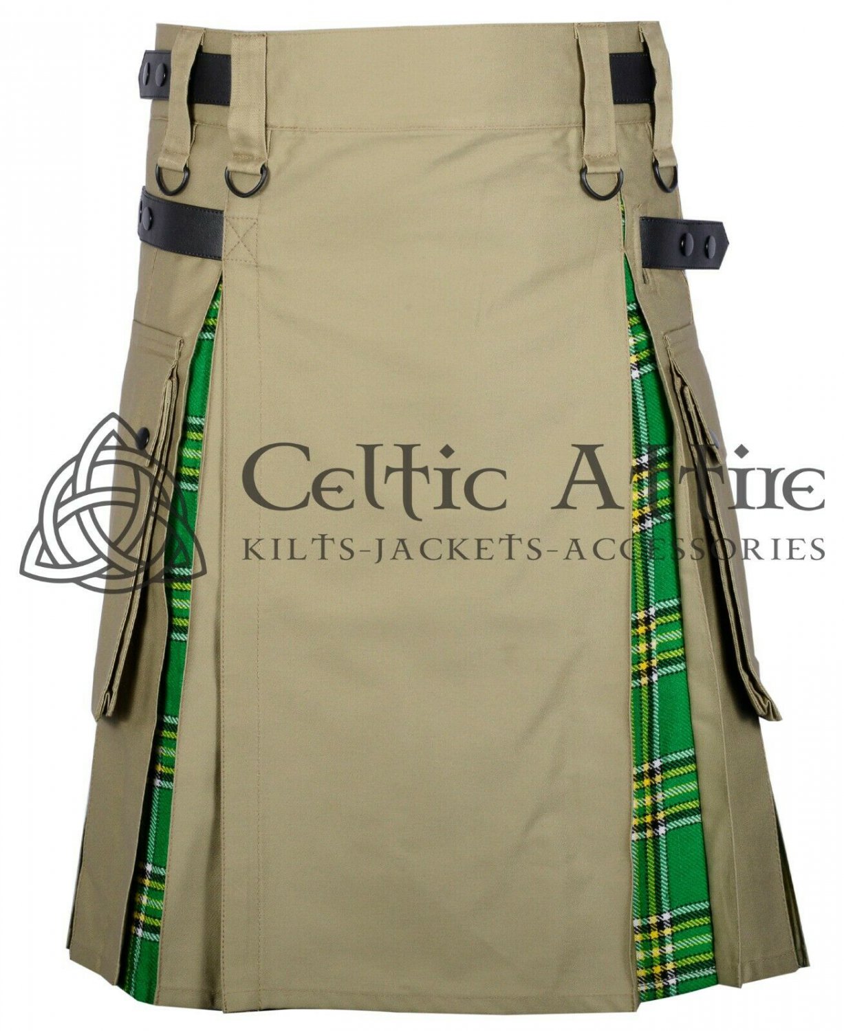 36 - Size - Scottish Hybrid UTILITY KILTS for Men Khaki Cotton IRISH Tartan Cargo Pockets Kilt