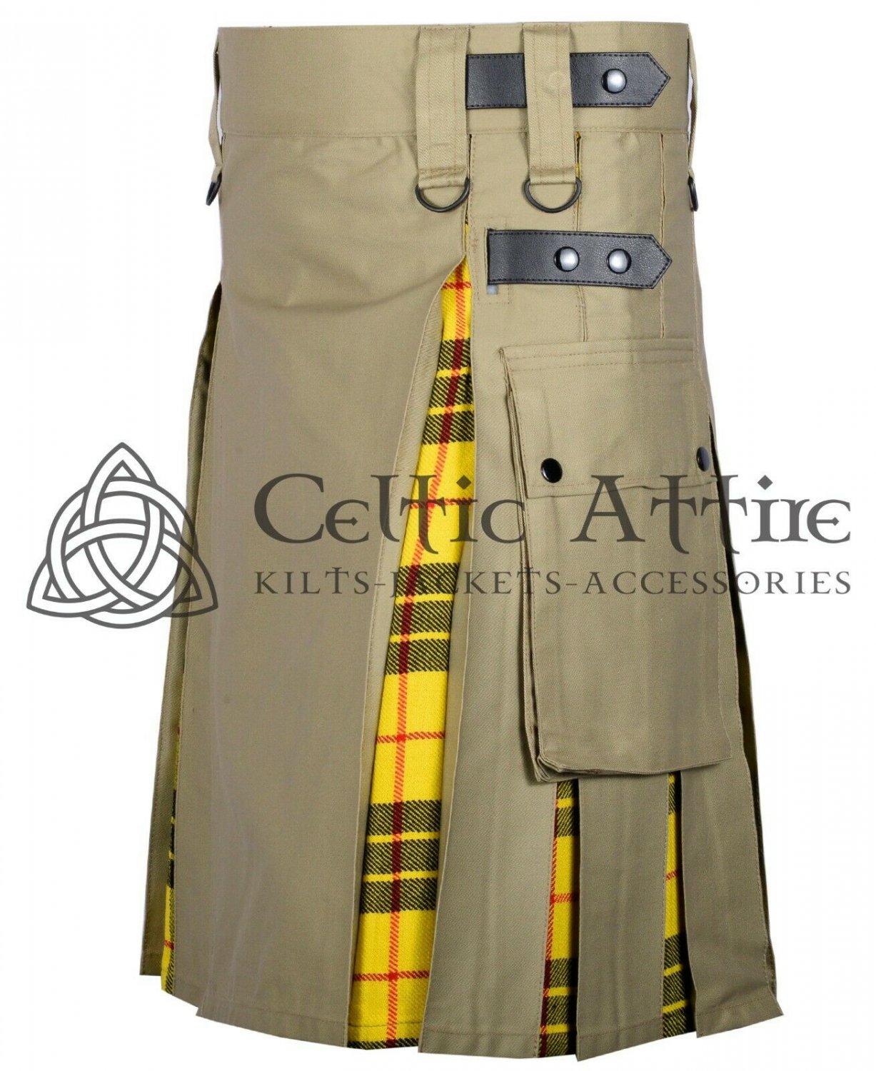40 - Size - Hybrid UTILITY KILTS for Men Khaki Cotton Macleod of Lewis Tartan Cargo Pockets Kilt