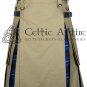 34 - Size - Hybrid UTILITY KILTS for Men Khaki Cotton Ramsey Blue Tartan Cargo Pockets Kilt