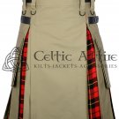 32 - Size - Hybrid UTILITY KILTS for Men Khaki Cotton Wallace Tartan Cargo Pockets Kilt