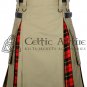 Custom Size - Hybrid UTILITY KILTS for Men Khaki Cotton Wallace Tartan Cargo Pockets Kilt