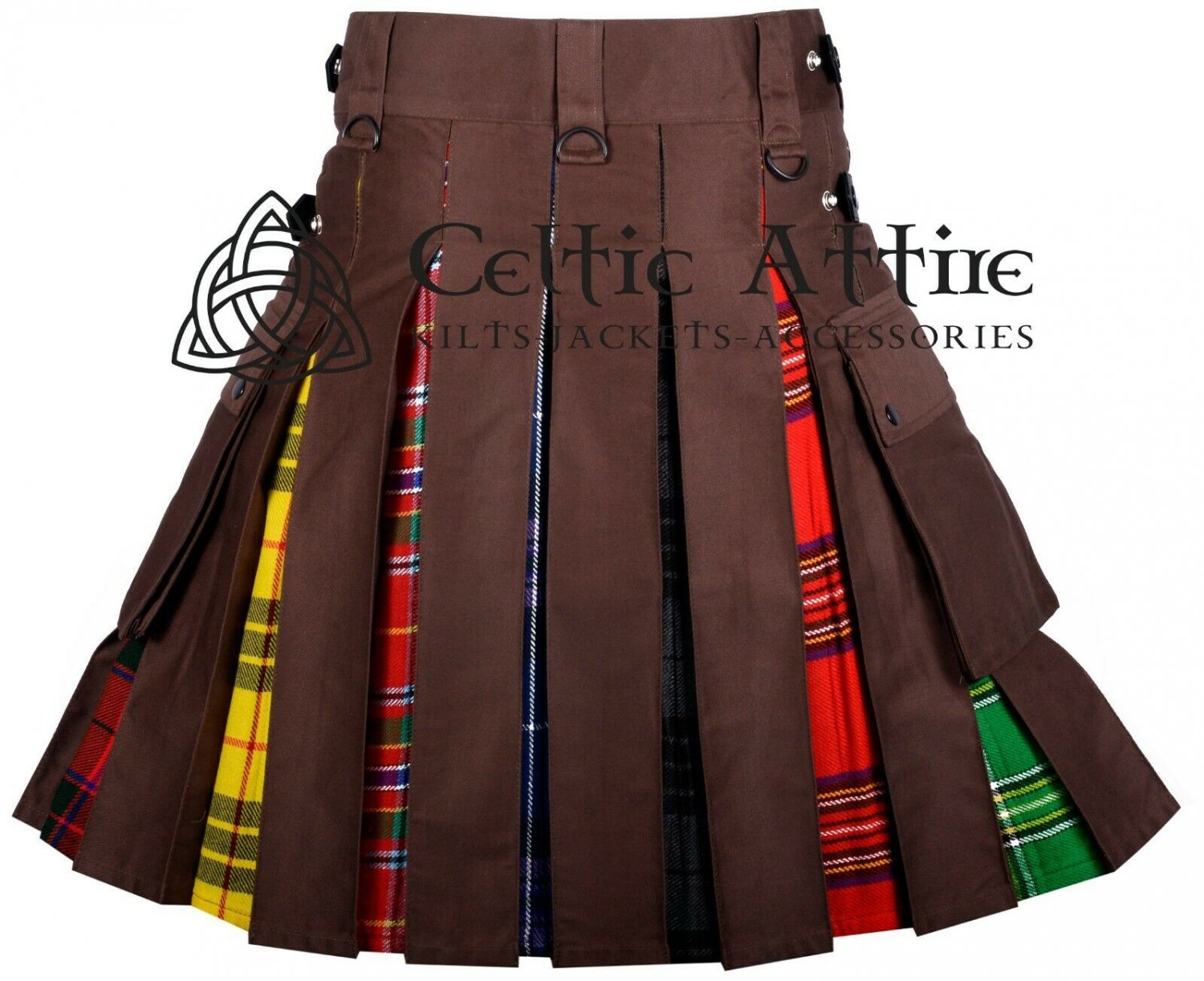 46 - Size - Hybrid UTILITY KILTS for Men Brown Cotton LGBTQ Under Pleats Cargo Pockets Kilt