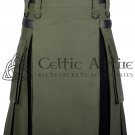 42 - Size - Hybrid UTILITY KILTS for Men Olive Green Cotton Black Canvas/Cotton Cargo Pockets Kilt