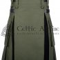 50 - Size - Hybrid UTILITY KILTS for Men Olive Green Cotton Black Canvas/Cotton Cargo Pockets Kilt
