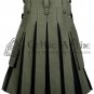 44 - Size - Hybrid UTILITY KILTS for Men Olive Green Cotton Black Canvas/Cotton Cargo Pockets Kilt