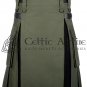 Custom Size - Hybrid UTILITY KILTS for Men Olive Green Cotton Black Canvas/Cotton Cargo Pockets Kilt