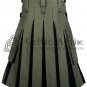 Custom Size - Hybrid UTILITY KILTS for Men Olive Green Cotton Black Canvas/Cotton Cargo Pockets Kilt