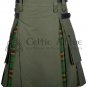 30 - Size - Hybrid UTILITY KILTS for Men Olive Green Cotton Tara Murphy Tartan Cargo Pockets Kilt